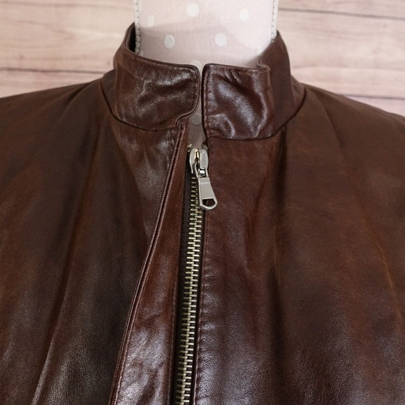 ADAM MADE IN ITALY LEATHER VERA PELLE BROWN ZIP JACKET COAT WOMENS 20X25 - Picture 3 of 10
